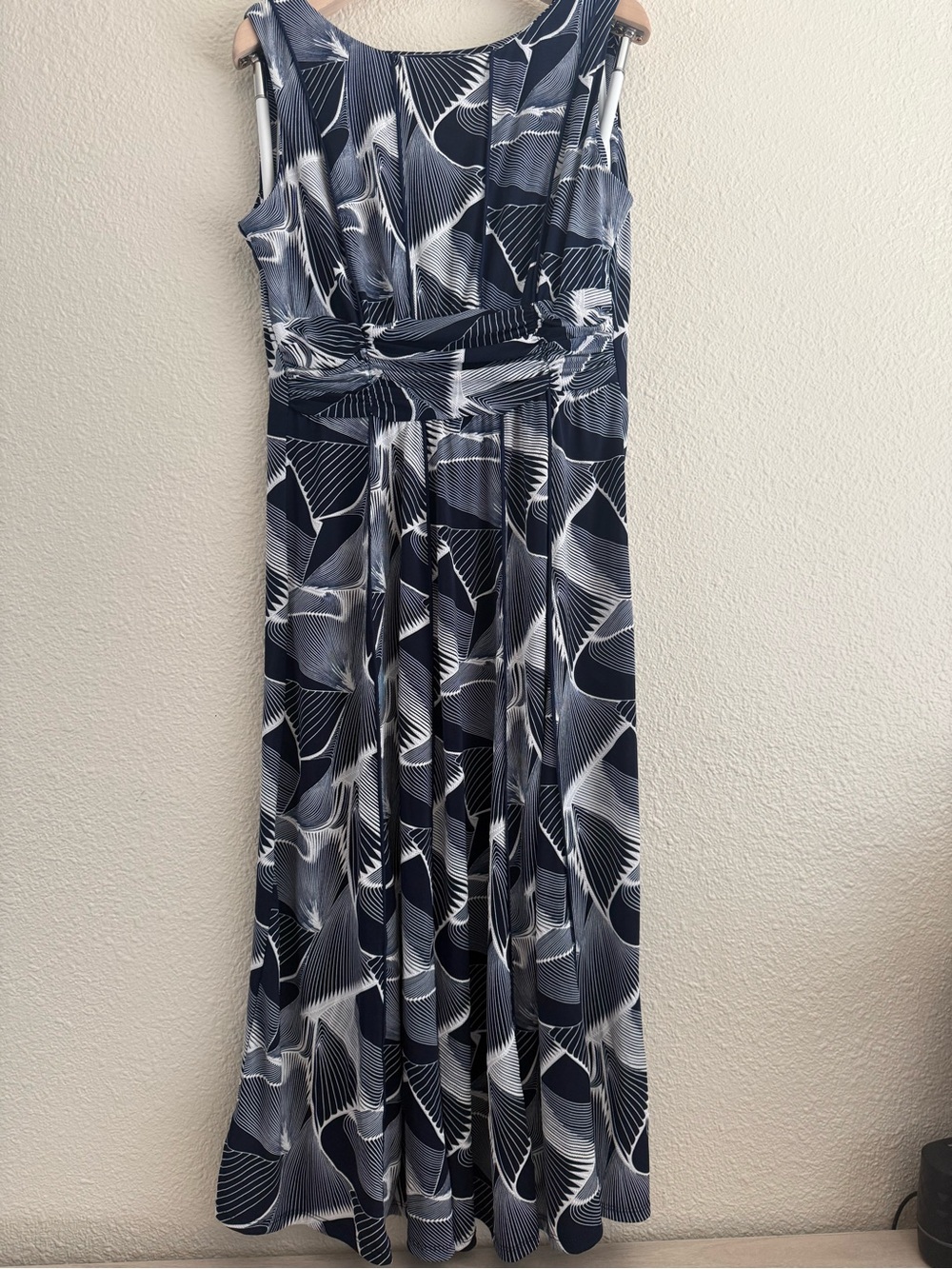 Sleeveless Navy and White Geometric Dress